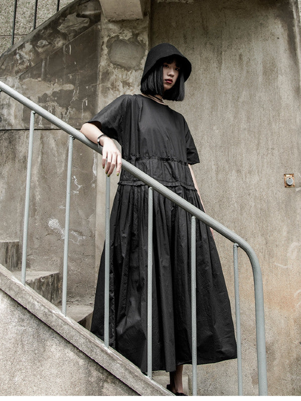 Original Goth Ruffled Hemline Midi Dress