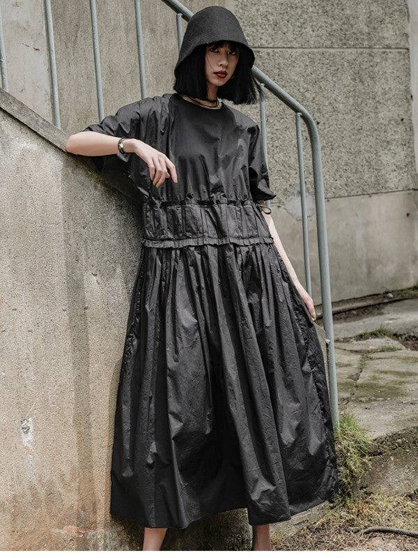 Original Goth Ruffled Hemline Midi Dress