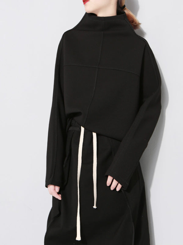 Original Solid High-neck Batwing Sleeves Sweatshirt