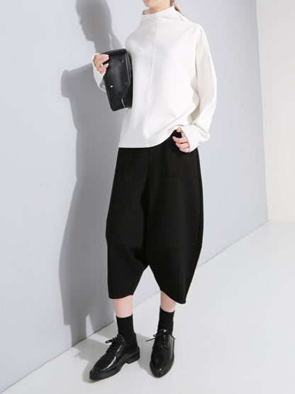 Original Solid High-neck Batwing Sleeves Sweatshirt