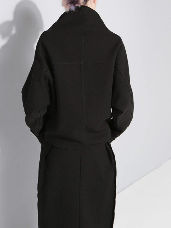 Original Solid High-neck Batwing Sleeves Sweatshirt