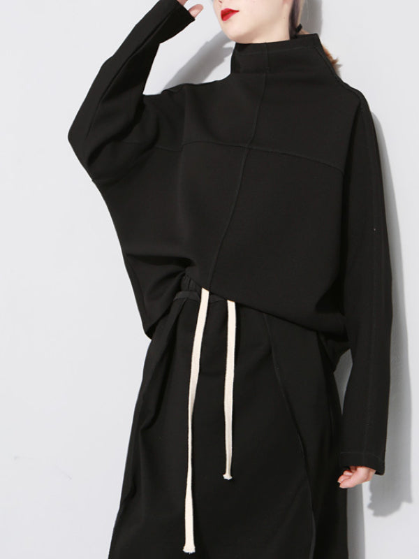 Original Solid High-neck Batwing Sleeves Sweatshirt