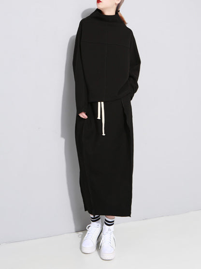 Original Solid High-neck Batwing Sleeves Sweatshirt