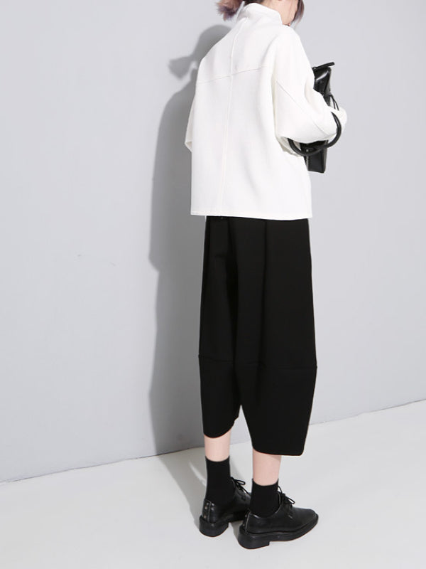 Original Solid High-neck Batwing Sleeves Sweatshirt