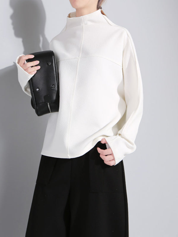 Original Solid High-neck Batwing Sleeves Sweatshirt