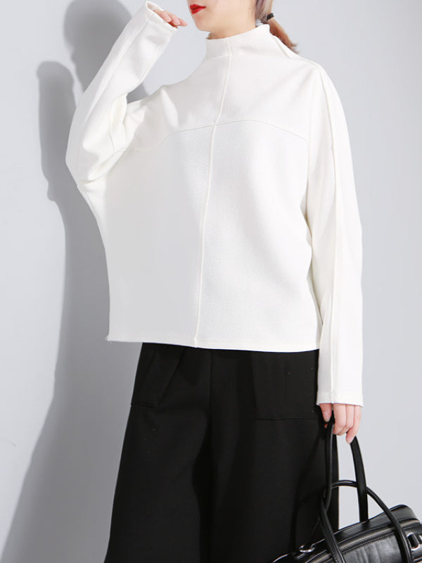 Original Solid High-neck Batwing Sleeves Sweatshirt