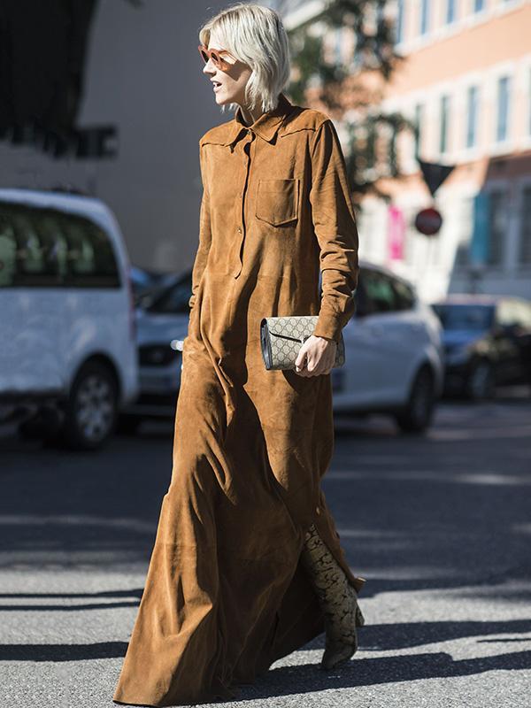 Lapel Collar Long Sleeves Maxi Shirtdress