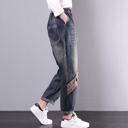 Oblique Patchwork Frog Casual Wild Jeans