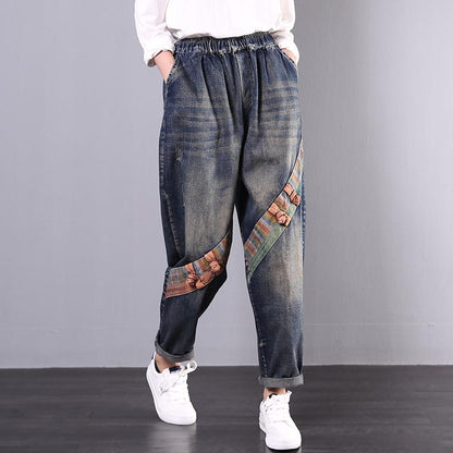Oblique Patchwork Frog Casual Wild Jeans