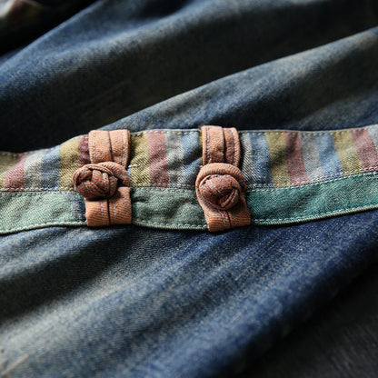 Oblique Patchwork Frog Casual Wild Jeans