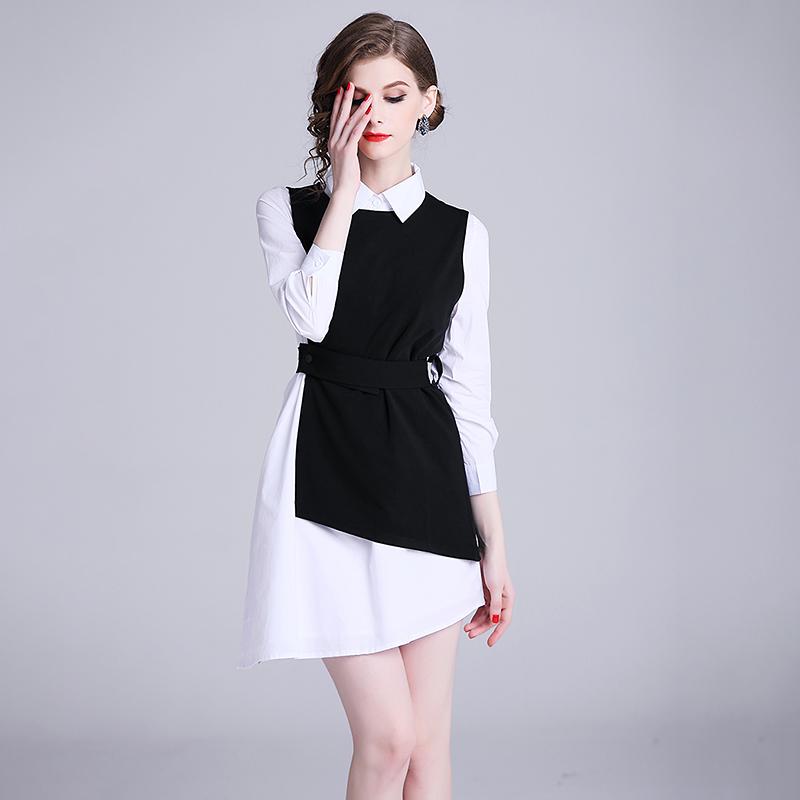 Office Lady Panelled Irregular Dress And Vest