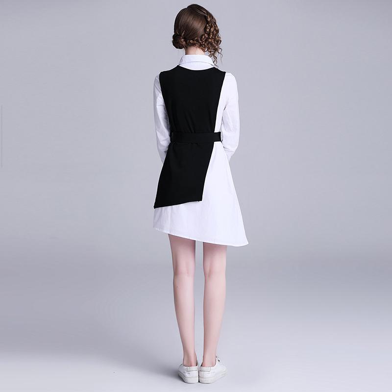 Office Lady Panelled Irregular Dress And Vest