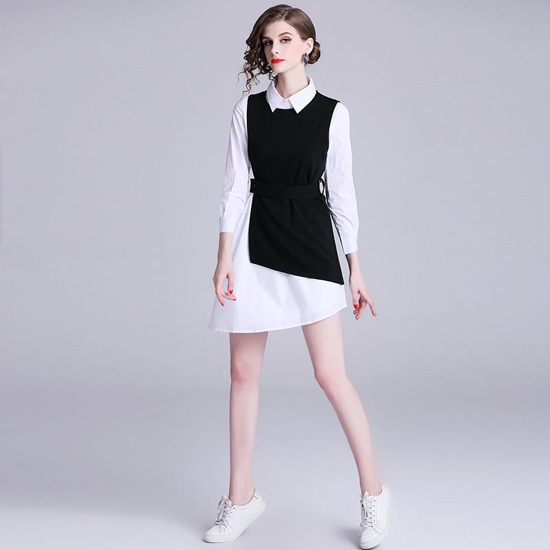 Office Lady Panelled Irregular Dress And Vest