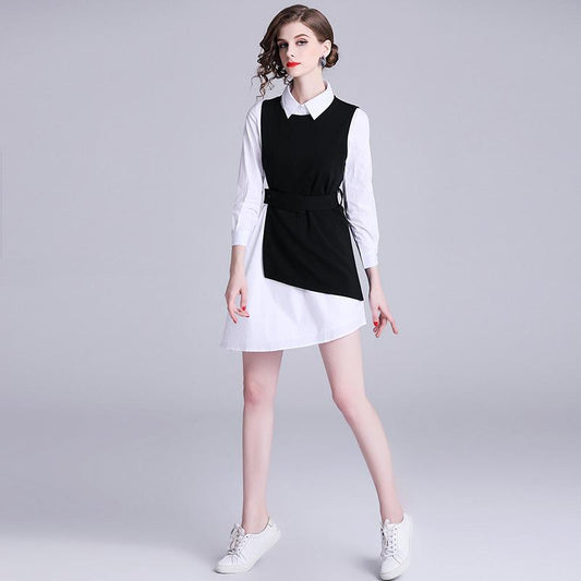 Office Lady Panelled Irregular Dress And Vest