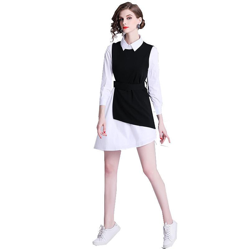 Office Lady Panelled Irregular Dress And Vest