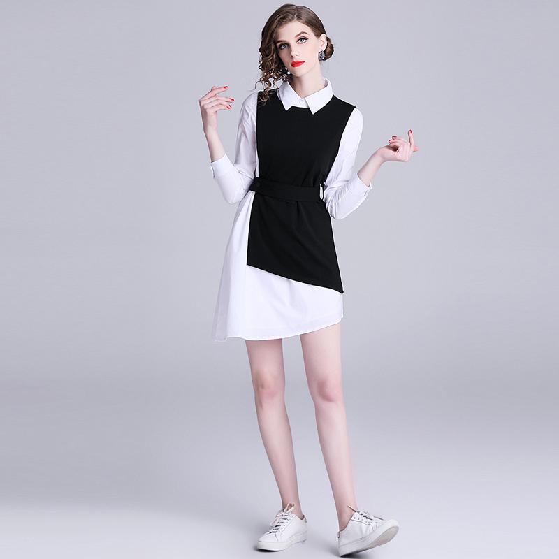 Office Lady Panelled Irregular Dress And Vest