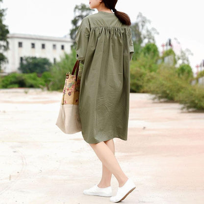 Owl Embroidery Green Long Sleeve Dress