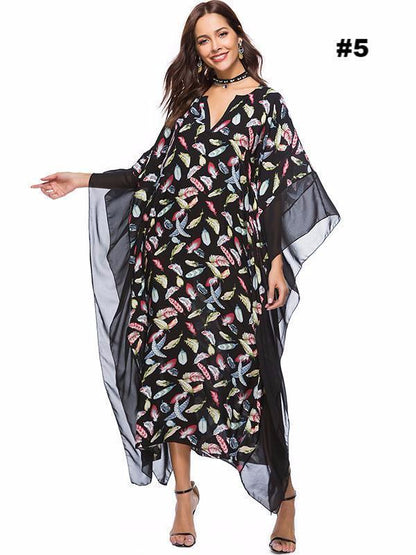 Floral Printed V-neck Maxi Kaftans