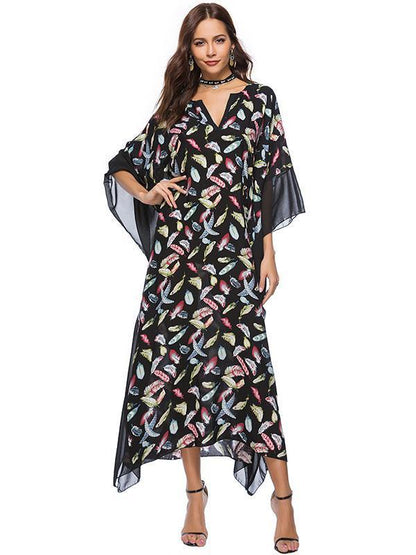 Floral Printed V-neck Maxi Kaftans
