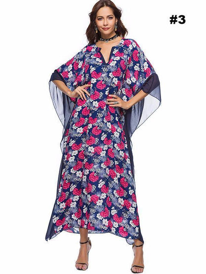 Floral Printed V-neck Maxi Kaftans