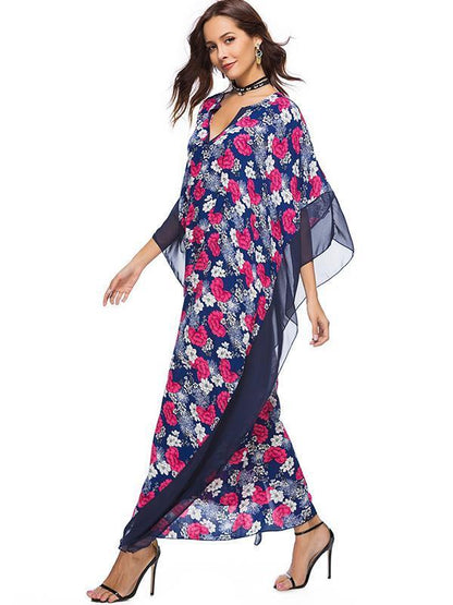 Floral Printed V-neck Maxi Kaftans