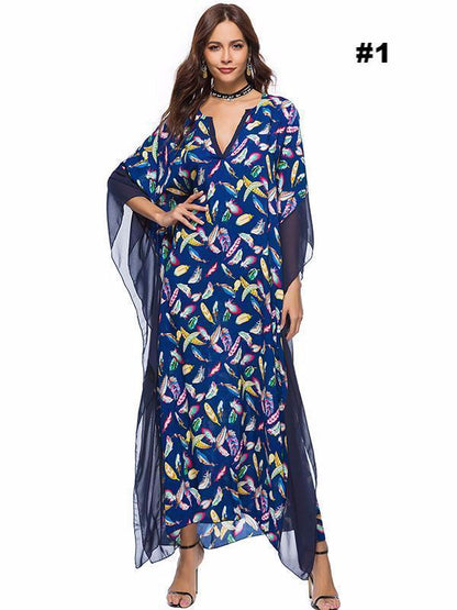 Floral Printed V-neck Maxi Kaftans