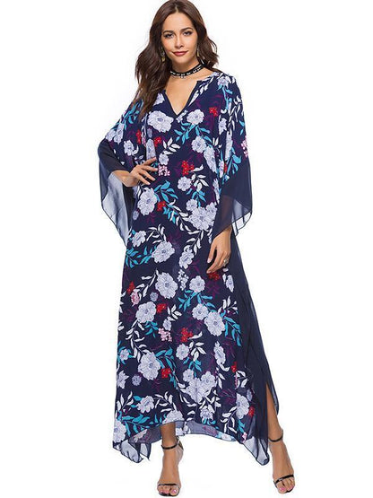 Floral Printed V-neck Maxi Kaftans