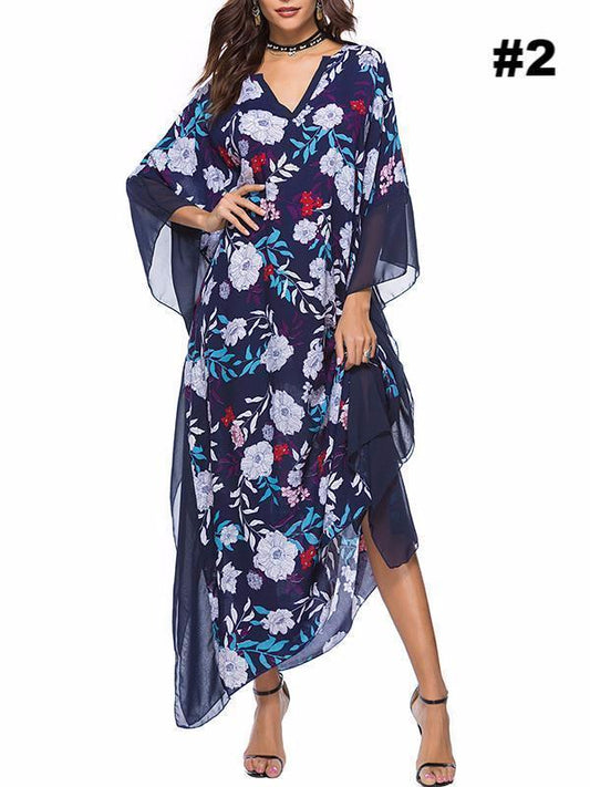 Floral Printed V-neck Maxi Kaftans