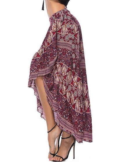 Floral Printed Belted Falbala Skirt Bottoms