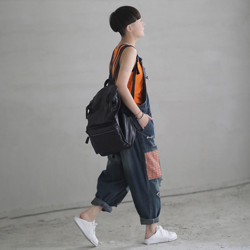 Patch Designs Distressed Denim Women Overalls