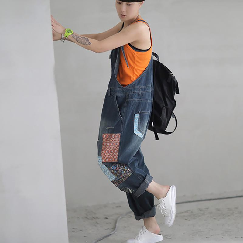 Patch Designs Distressed Denim Women Overalls