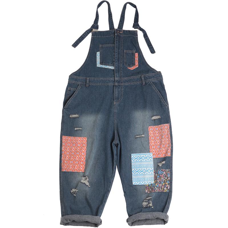 Patch Designs Distressed Denim Women Overalls