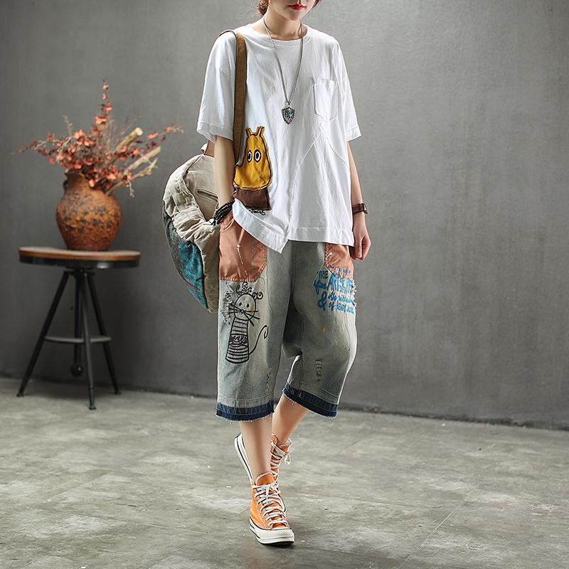 Patch Designs Embroidery Vintage Loose Harem Jeans