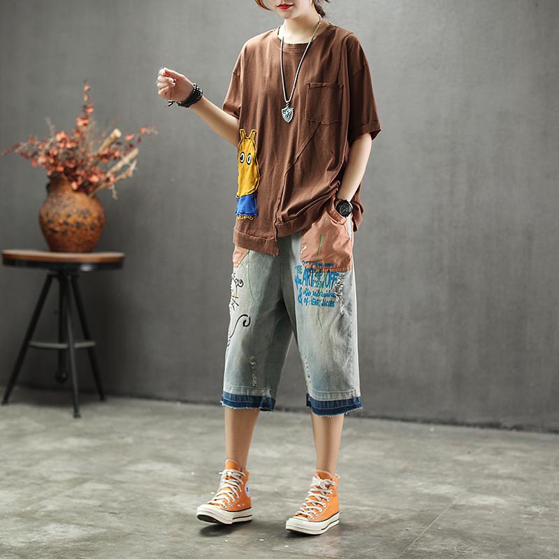 Patch Designs Embroidery Vintage Loose Harem Jeans