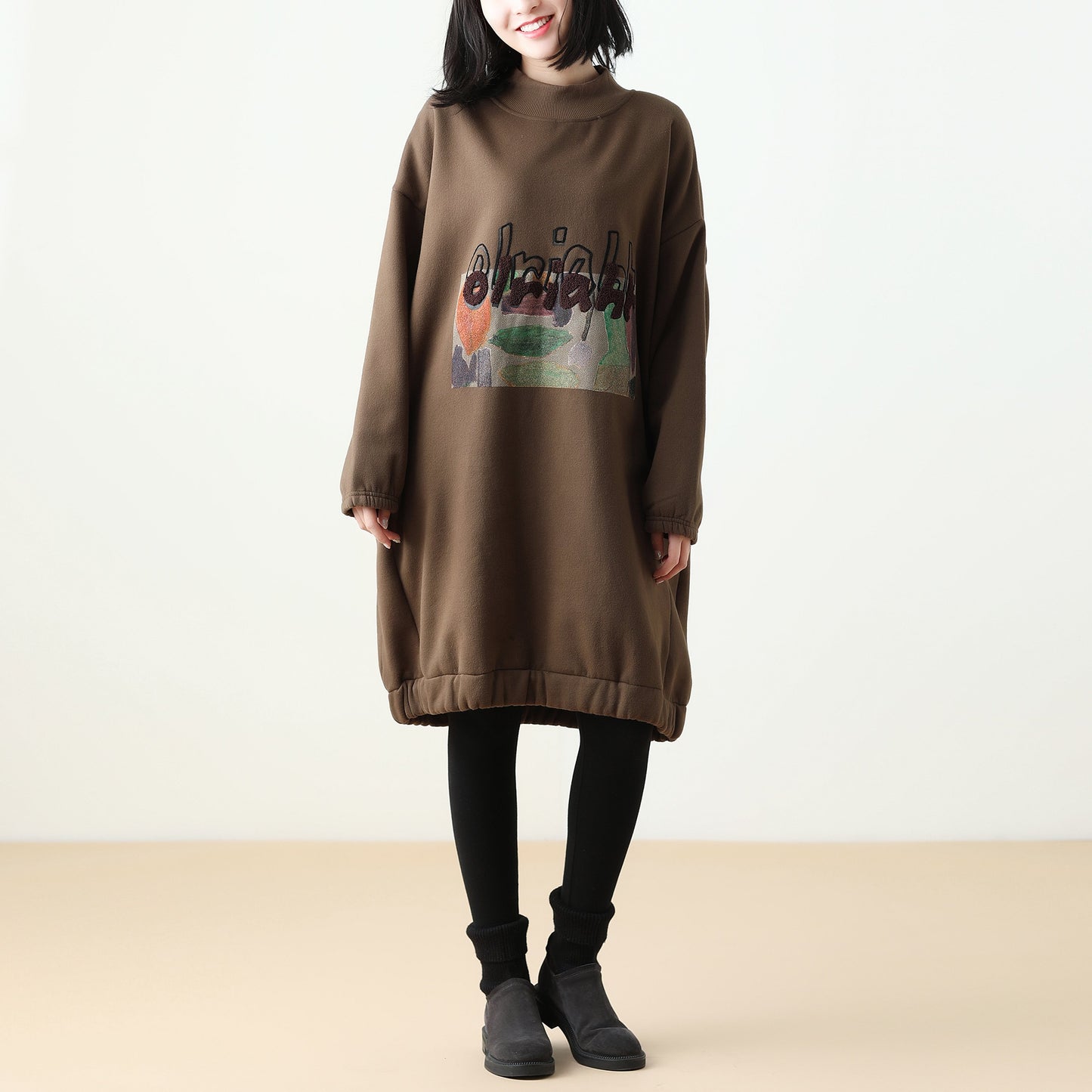 Patchwork Autumn Print Cotton Fleece Dress