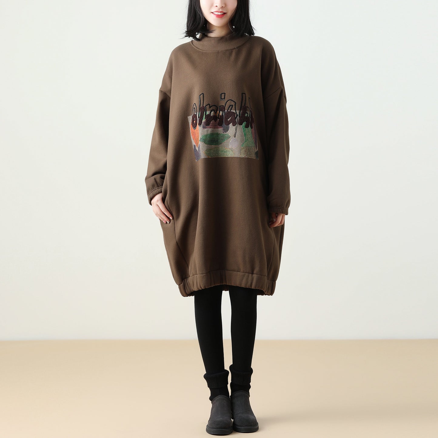 Patchwork Autumn Print Cotton Fleece Dress