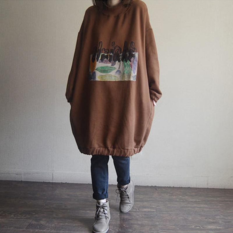 Patchwork Autumn Print Cotton Fleece Dress