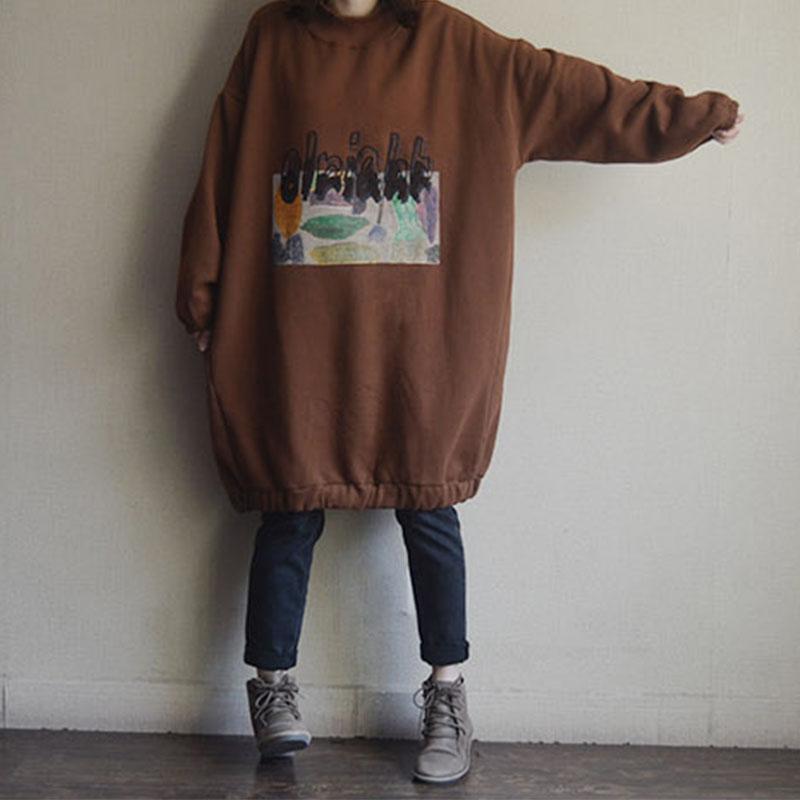 Patchwork Autumn Print Cotton Fleece Dress