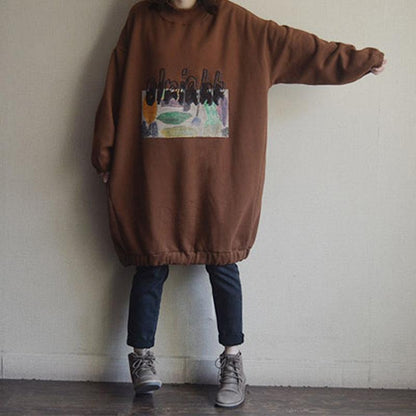 Patchwork Autumn Print Cotton Fleece Dress