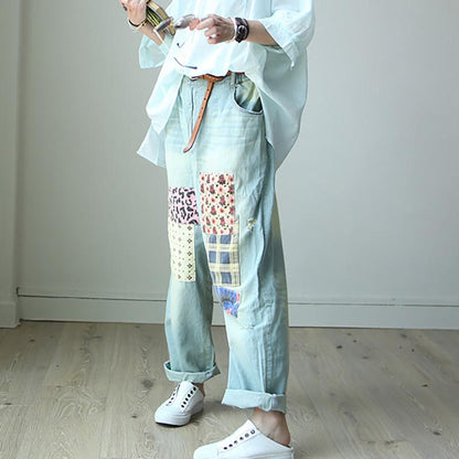 Patchwork Casual Women Loose Denim Pants