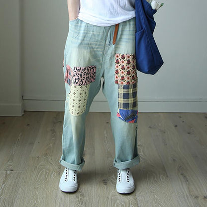 Patchwork Casual Women Loose Denim Pants