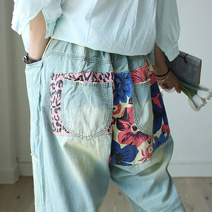Patchwork Casual Women Loose Denim Pants