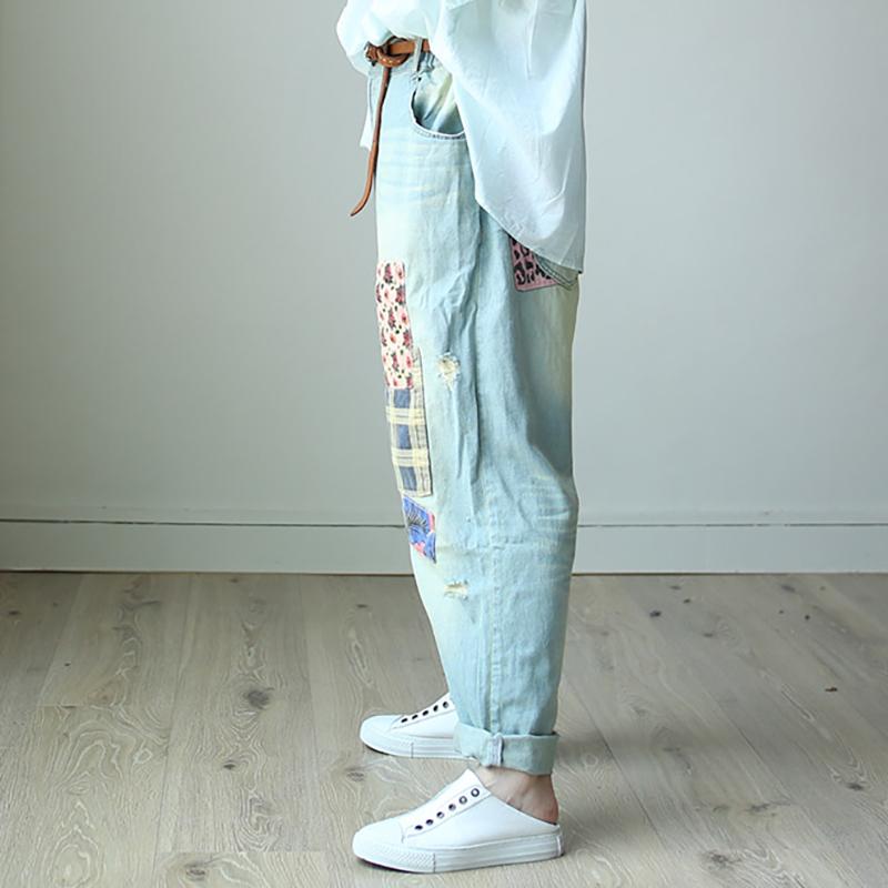 Patchwork Casual Women Loose Denim Pants