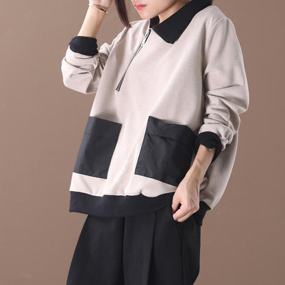 Patchwork Casual Zipper Turtleneck Soft Sweatshirt