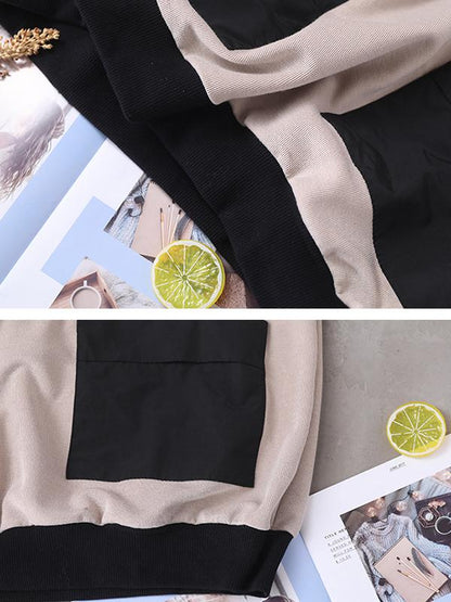 Patchwork Casual Zipper Turtleneck Soft Sweatshirt