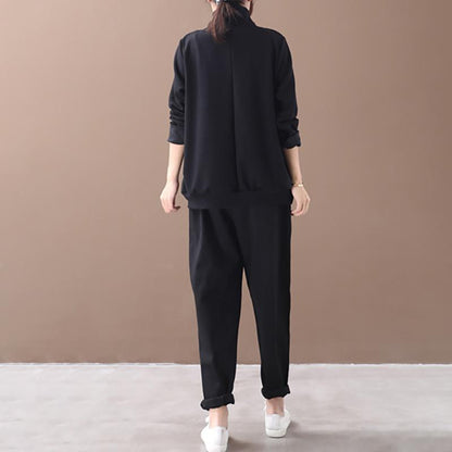 Patchwork Casual Zipper Turtleneck Soft Sweatshirt