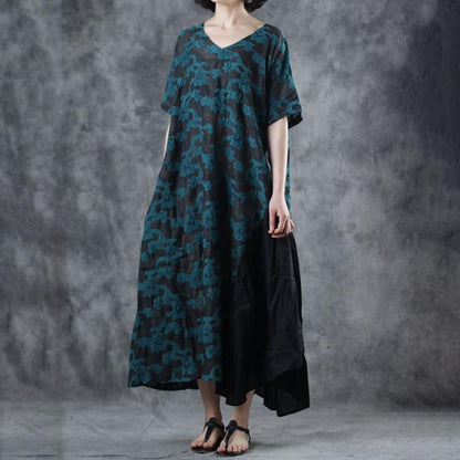 Patchwork Short Sleeve Embroidery Loose Dress