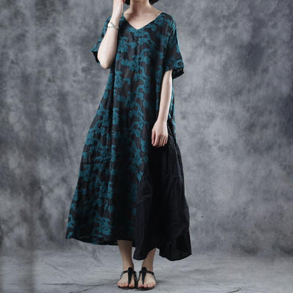 Patchwork Short Sleeve Embroidery Loose Dress