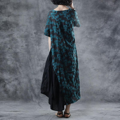 Patchwork Short Sleeve Embroidery Loose Dress