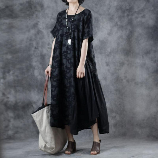 Patchwork Short Sleeve Embroidery Loose Dress